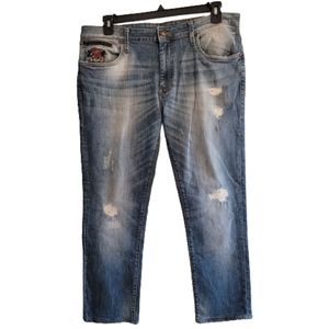 Ed Hardy Dagger Slim Skull Embroidered Distressed Denim Jeans Love Kills Slowly